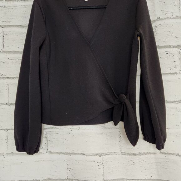 Madewell Texture and Thread Women's Black Long-Sleeved Open Tied Wrap Top Size S - Picture 7 of 12